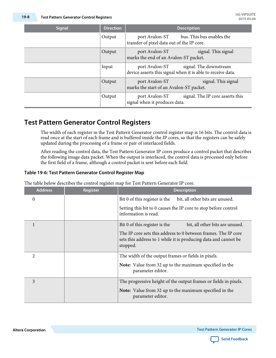 Test pattern generator control registers, Test pattern generator control registers -8 | Altera Video and Image Processing Suite User Manual | Page 250 / 310