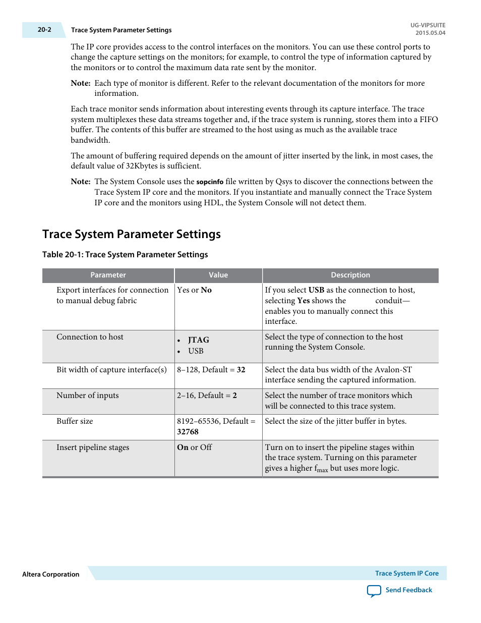 Trace system parameter settings, Trace system parameter settings -2 | Altera Video and Image Processing Suite User Manual | Page 254 / 310