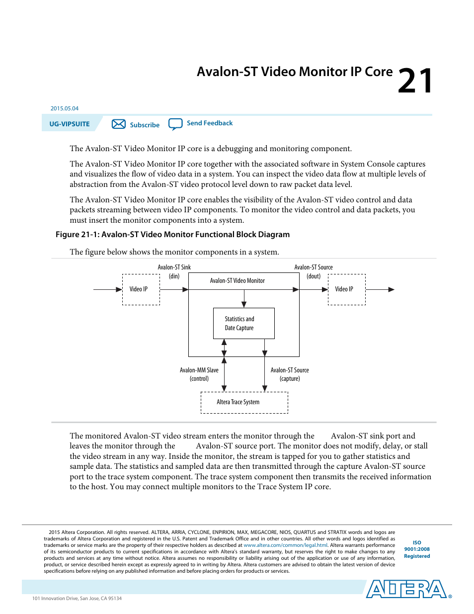 Avalon-st video monitor ip core, Avalon-st video monitor ip core -1 | Altera Video and Image Processing Suite User Manual | Page 262 / 310