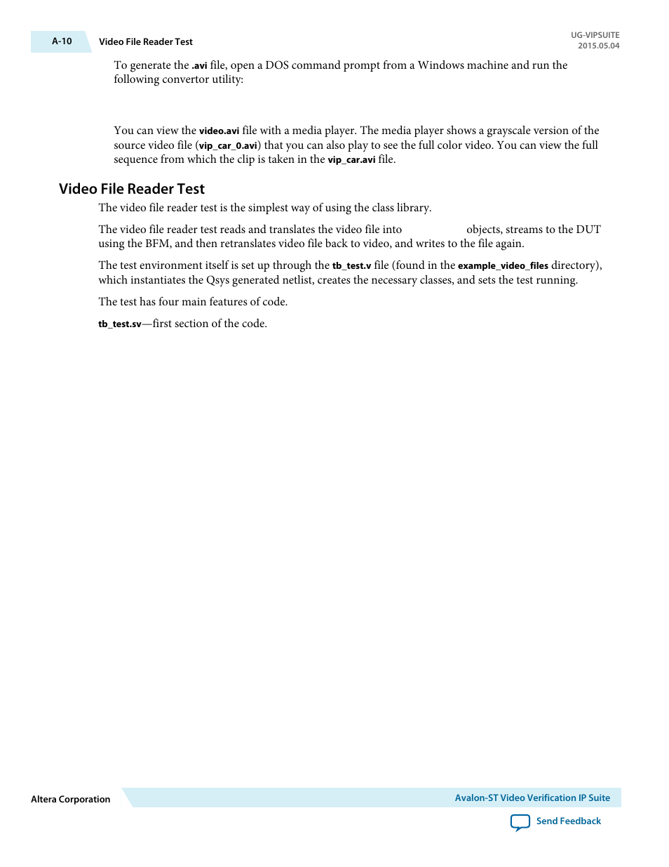 Video file reader test | Altera Video and Image Processing Suite User Manual | Page 278 / 310
