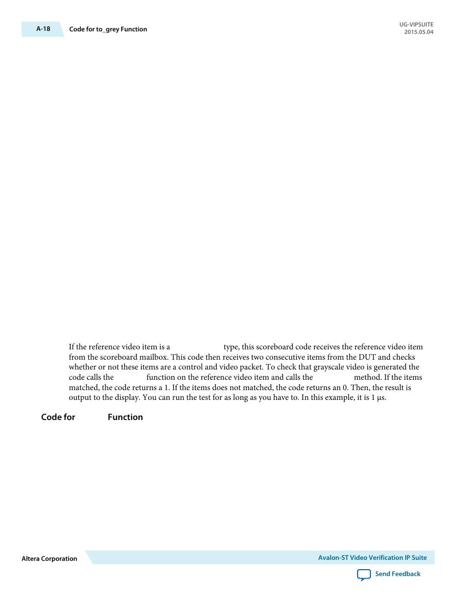 Code for to_grey function | Altera Video and Image Processing Suite User Manual | Page 286 / 310