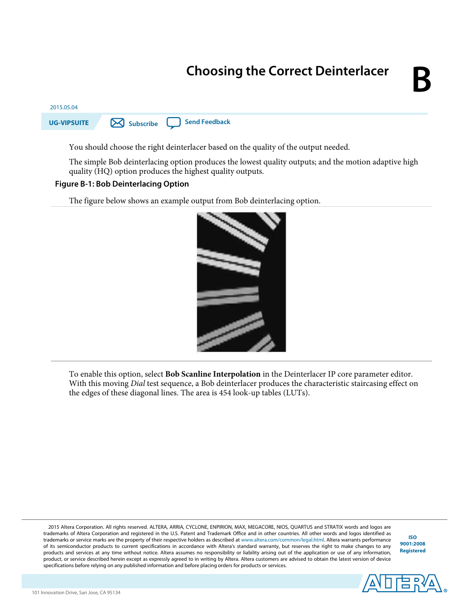 B. choosing the correct deinterlacer, Choosing the correct deinterlacer | Altera Video and Image Processing Suite User Manual | Page 302 / 310