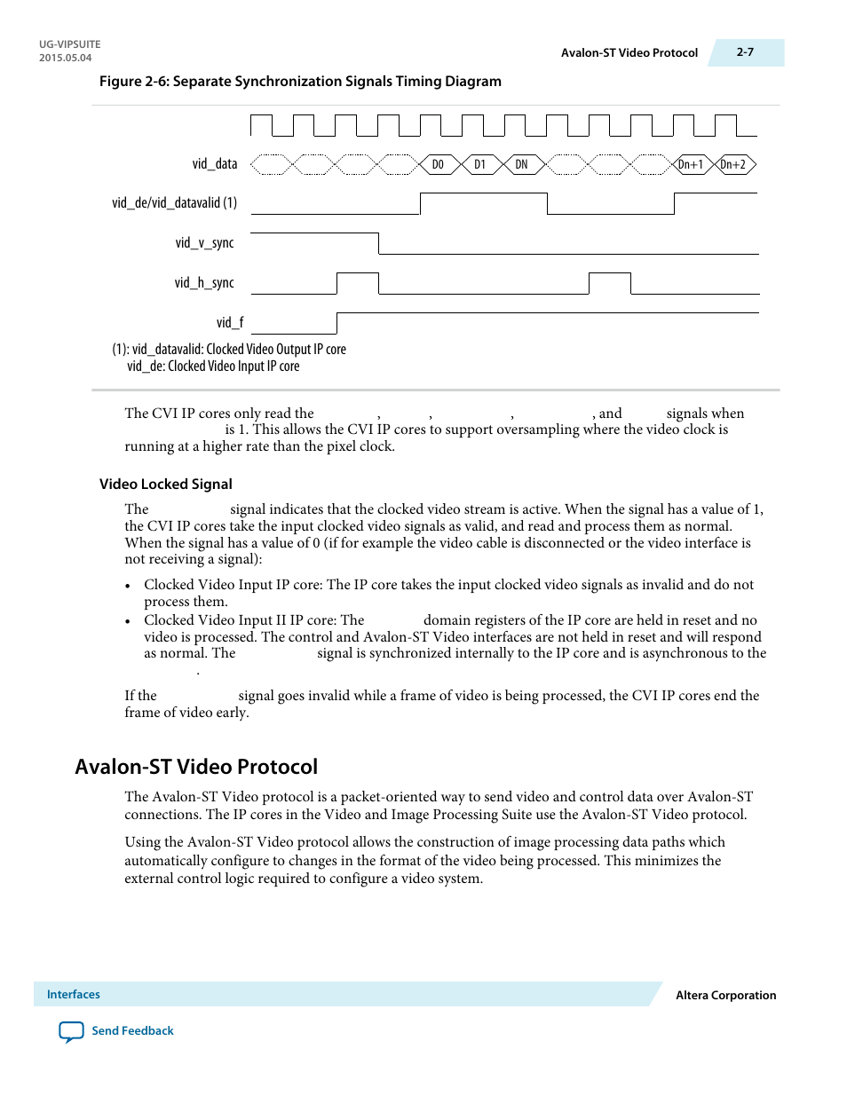 Avalon-st video protocol, Avalon-st video protocol -7 | Altera Video and Image Processing Suite User Manual | Page 34 / 310