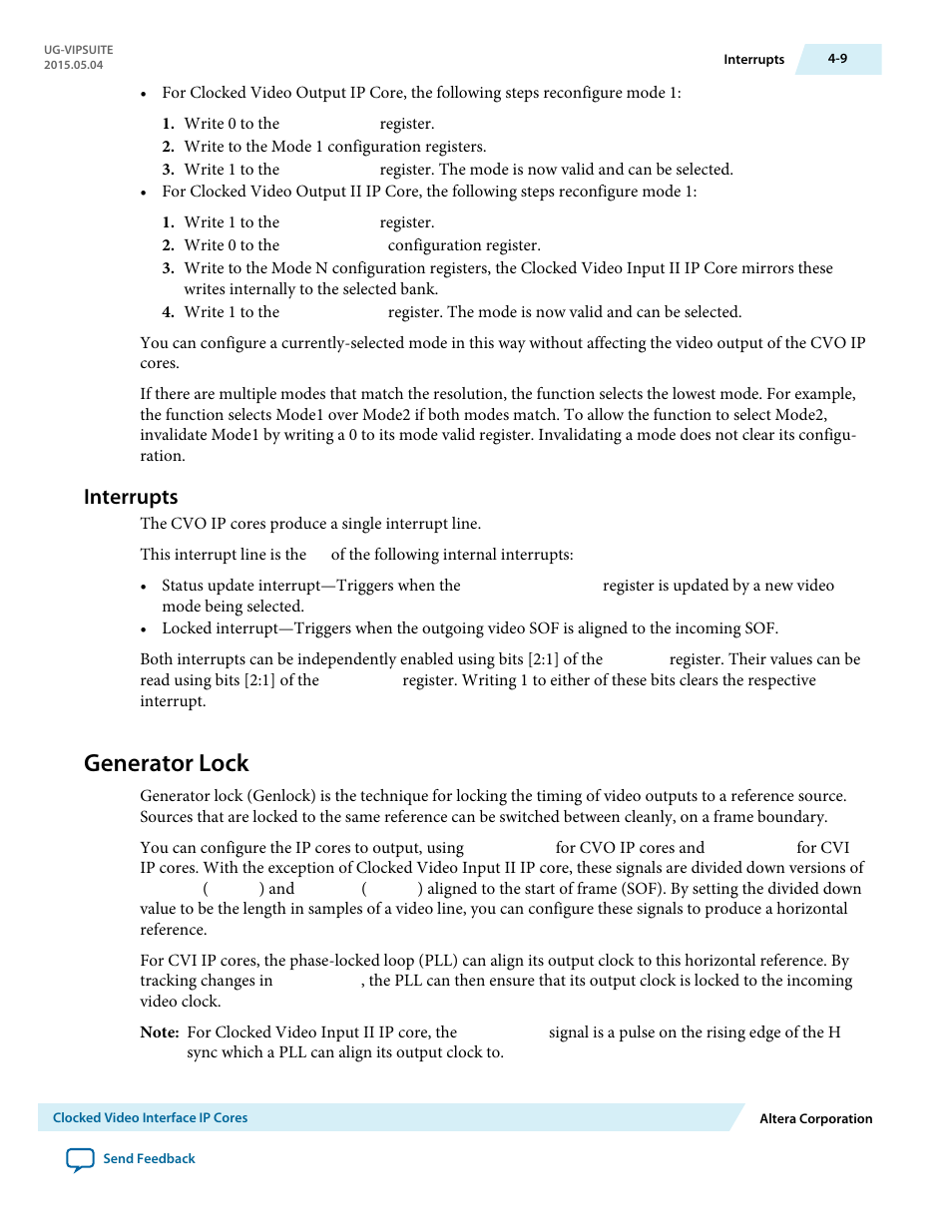 Interrupts, Generator lock, Interrupts -9 | Generator lock -9 | Altera Video and Image Processing Suite User Manual | Page 68 / 310