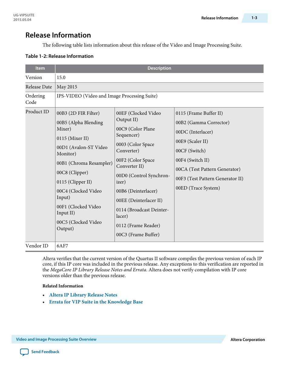 Release information, Release information -3 | Altera Video and Image Processing Suite User Manual | Page 9 / 310