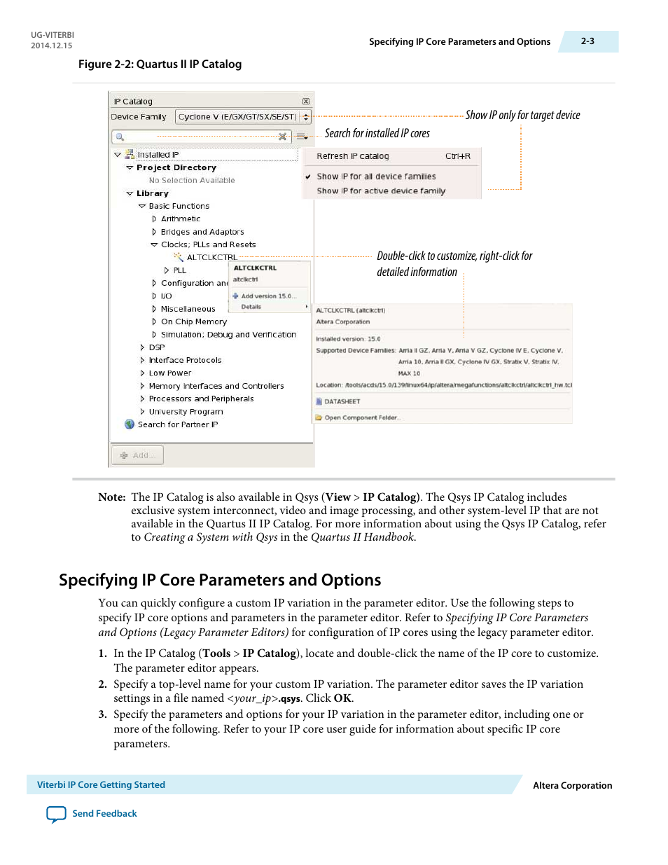 Specifying ip core parameters and options, Specifying ip core parameters and options -3 | Altera Viterbi Compiler User Manual | Page 12 / 40