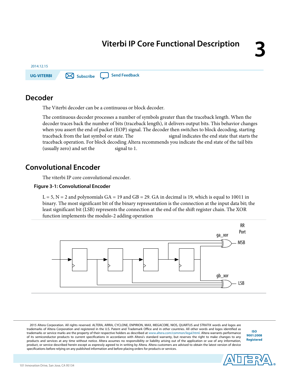 Viterbi ip core functional description, Decoder, Convolutional encoder | Viterbi ip core functional description -1, Decoder -1, Convolutional encoder -1 | Altera Viterbi Compiler User Manual | Page 19 / 40