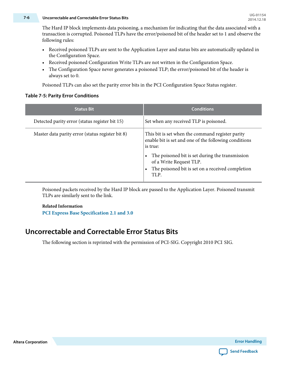 Uncorrectable and correctable error status bits | Altera V-Series Avalon-MM DMA User Manual | Page 112 / 142