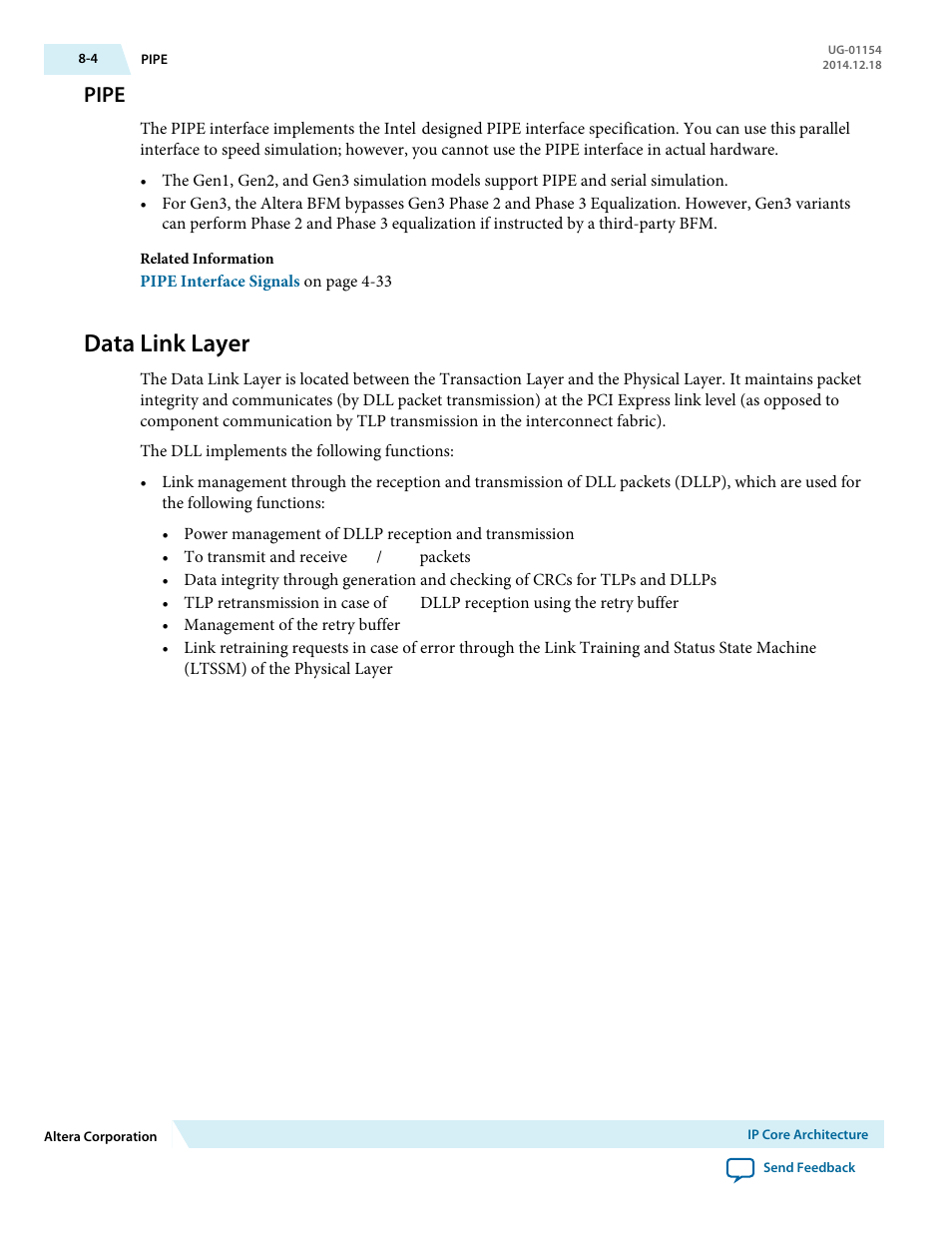 Pipe, Data link layer | Altera V-Series Avalon-MM DMA User Manual | Page 117 / 142