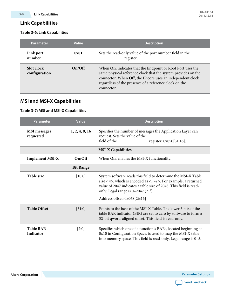 Link capabilities, Msi and msi-x capabilities | Altera V-Series Avalon-MM DMA User Manual | Page 29 / 142