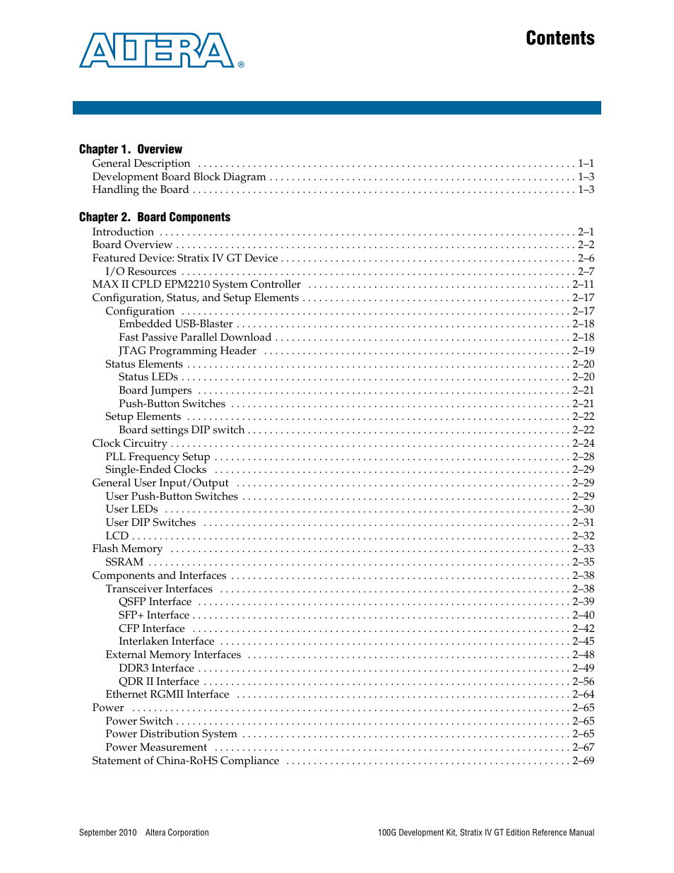 Altera 100G Development Kit, Stratix IV GT Edition User Manual | Page 3 / 80