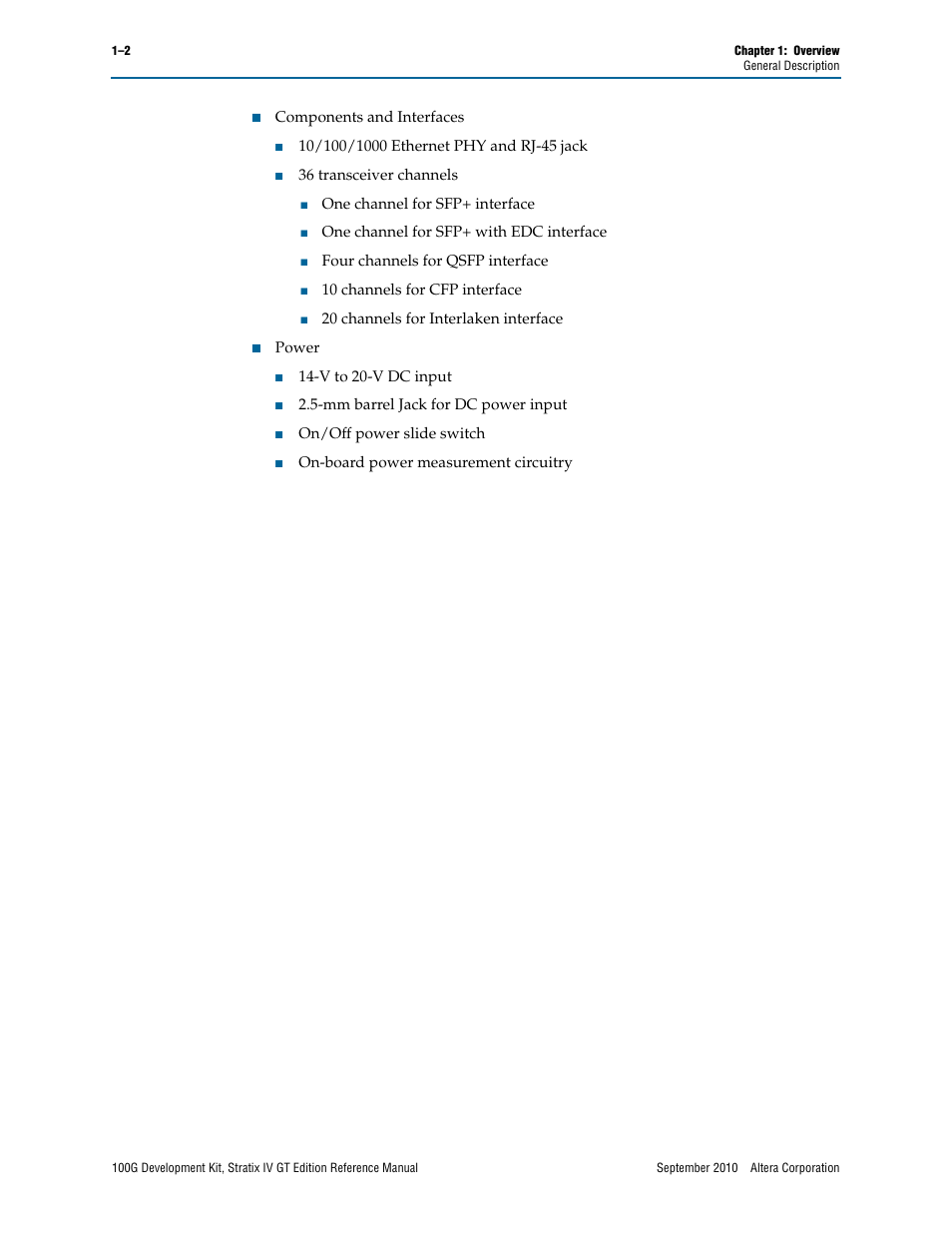 Altera 100G Development Kit, Stratix IV GT Edition User Manual | Page 6 / 80