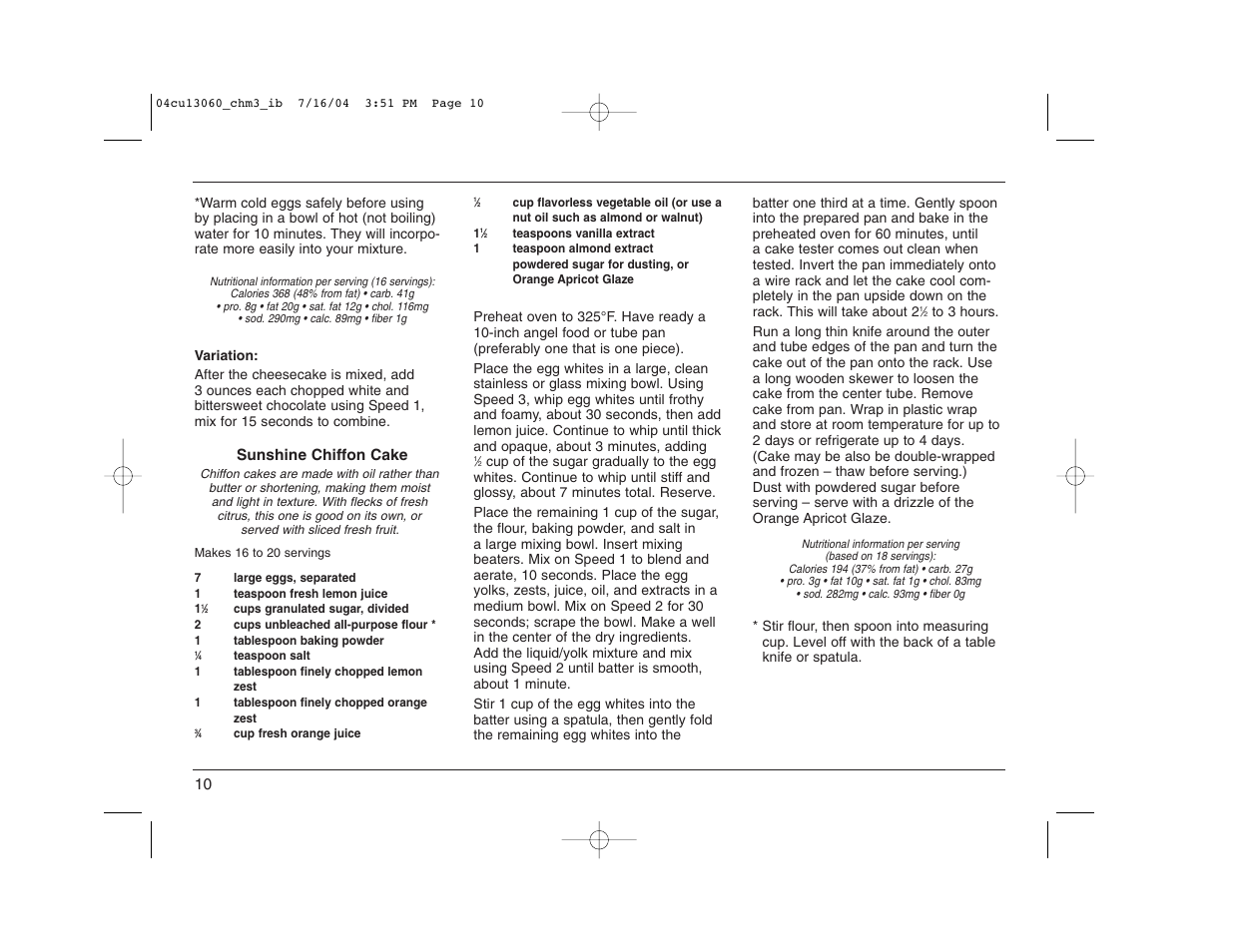 Sunshine chiffon cake | Cuisinart CHM-3 User Manual | Page 10 / 16