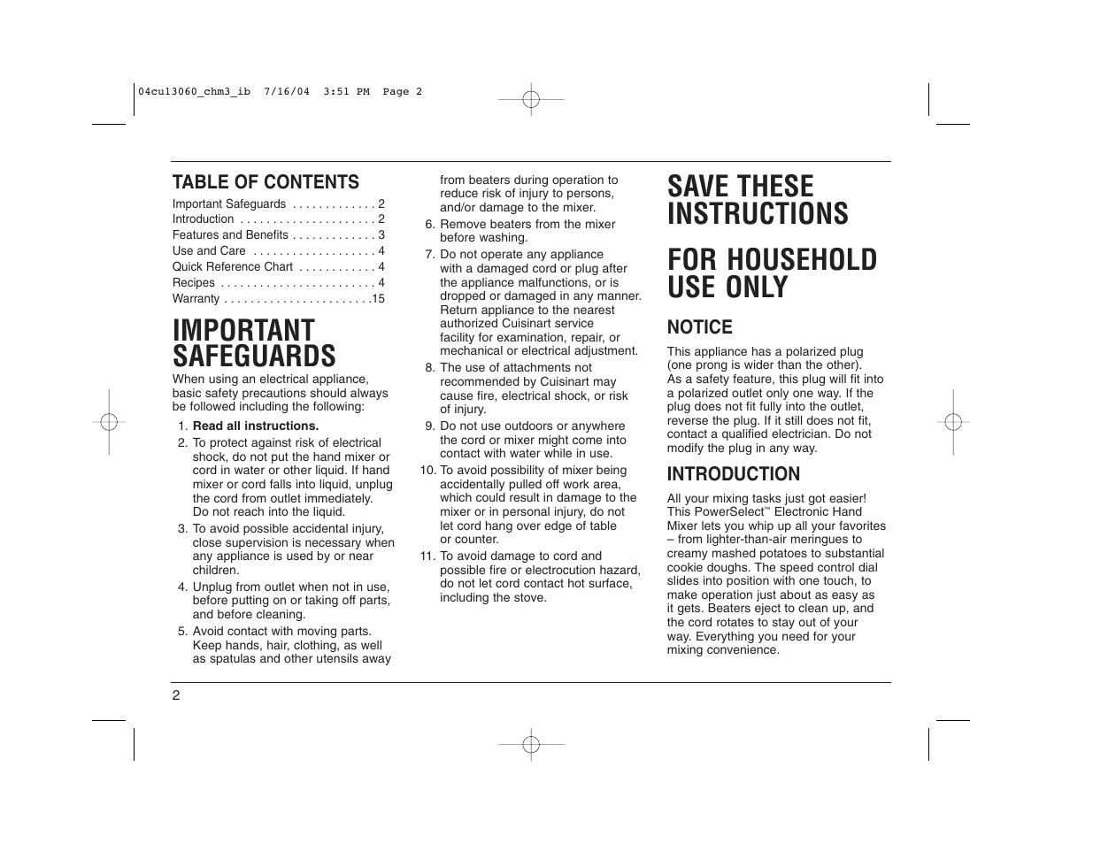 Cuisinart CHM-3 User Manual | Page 2 / 16