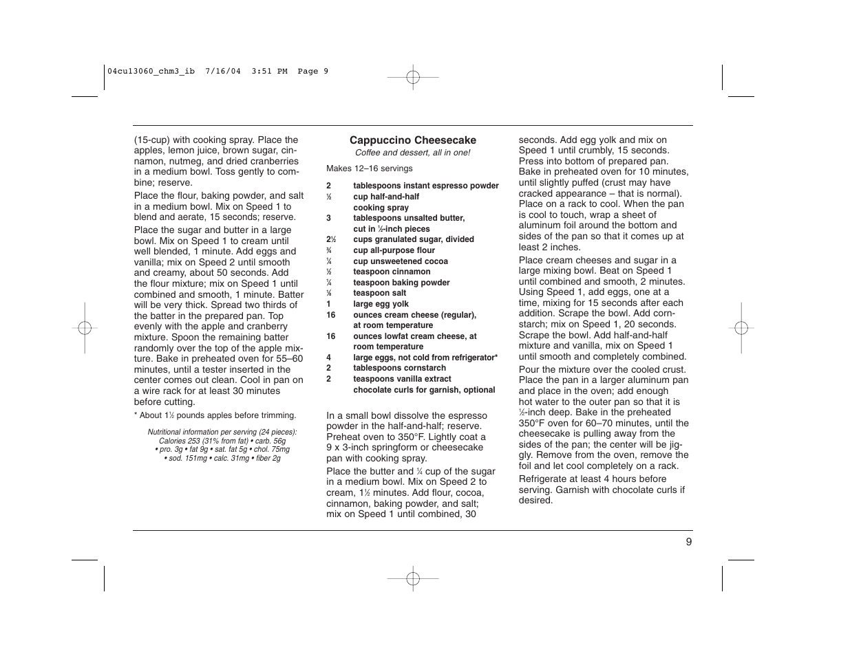 Cappuccino cheesecake | Cuisinart CHM-3 User Manual | Page 9 / 16