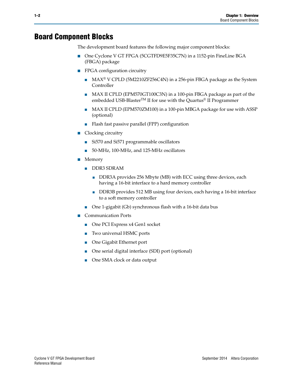 Board component blocks, Board component blocks –2 | Altera Cyclone V GT FPGA Development Board User Manual | Page 6 / 66