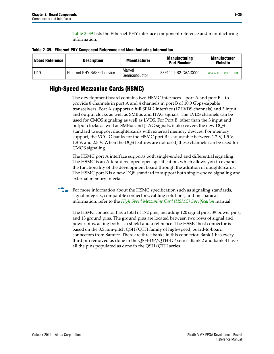 High-speed mezzanine cards (hsmc), High-speed mezzanine cards (hsmc) –35 | Altera Stratix V GX FPGA Development Board User Manual | Page 43 / 76