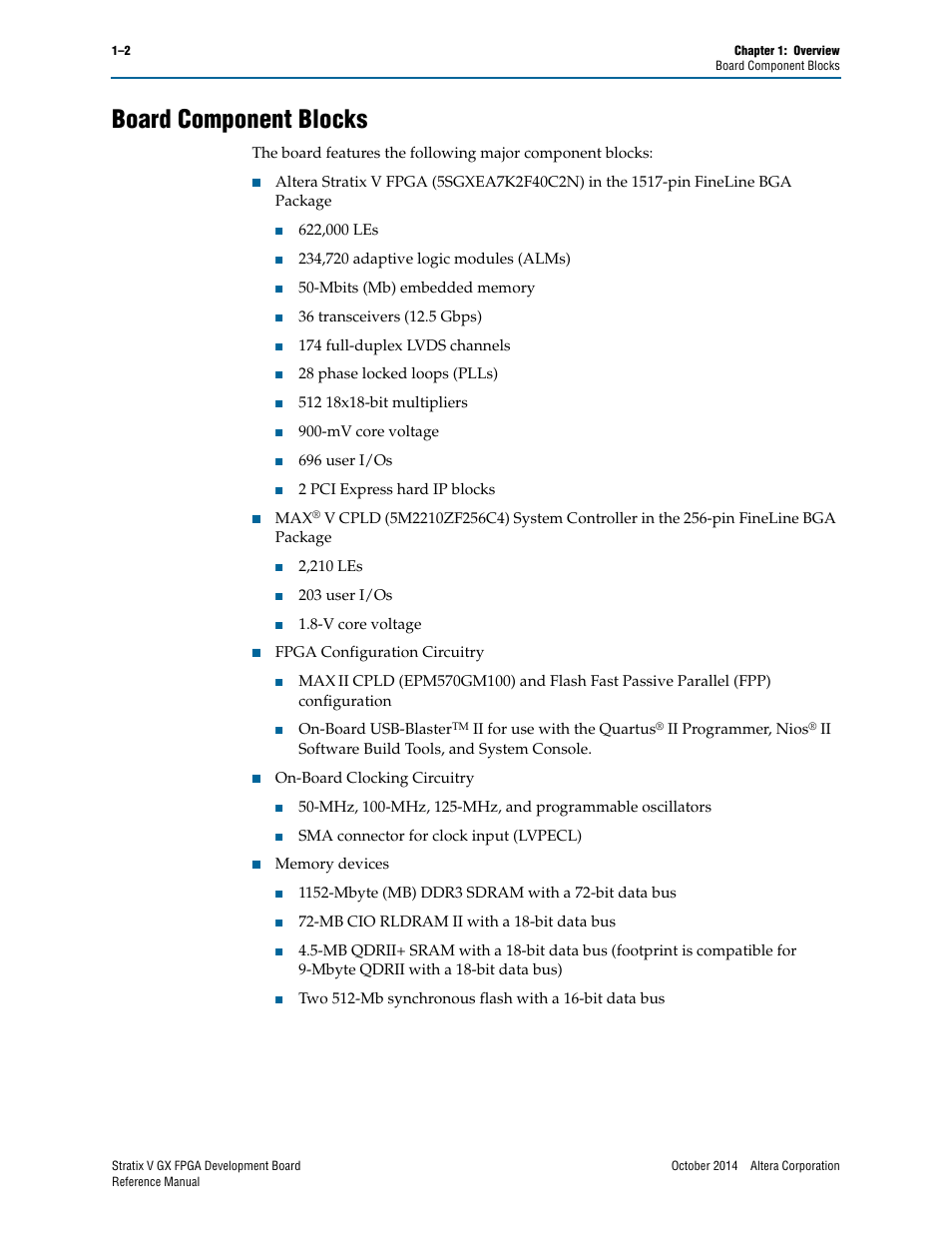 Board component blocks, Board component blocks –2 | Altera Stratix V GX FPGA Development Board User Manual | Page 6 / 76