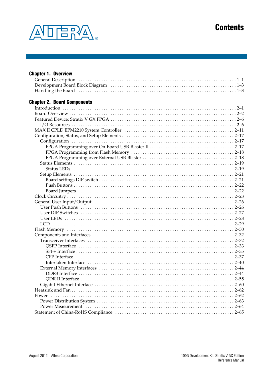 Altera 100G Development Kit, Stratix V GX Edition User Manual | Page 3 / 76