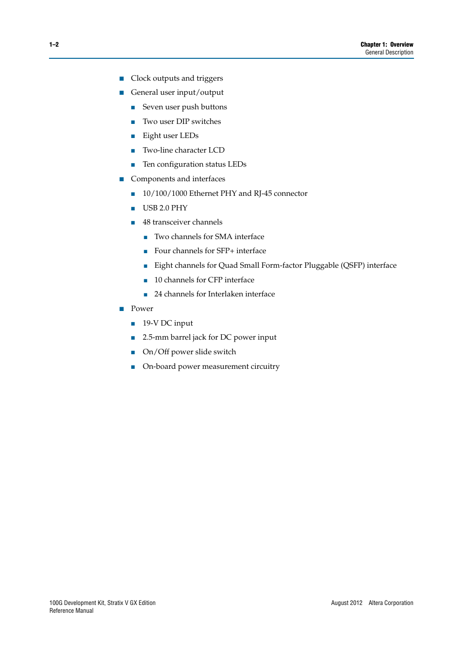 Altera 100G Development Kit, Stratix V GX Edition User Manual | Page 6 / 76