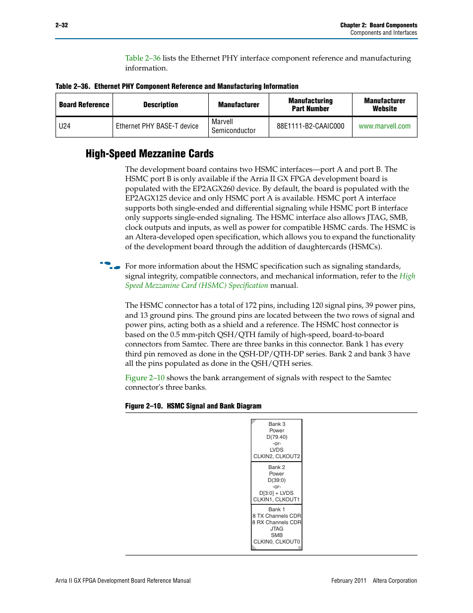 High-speed mezzanine cards, High-speed mezzanine cards –32 | Altera Arria II GX FPGA Development Board User Manual | Page 40 / 64