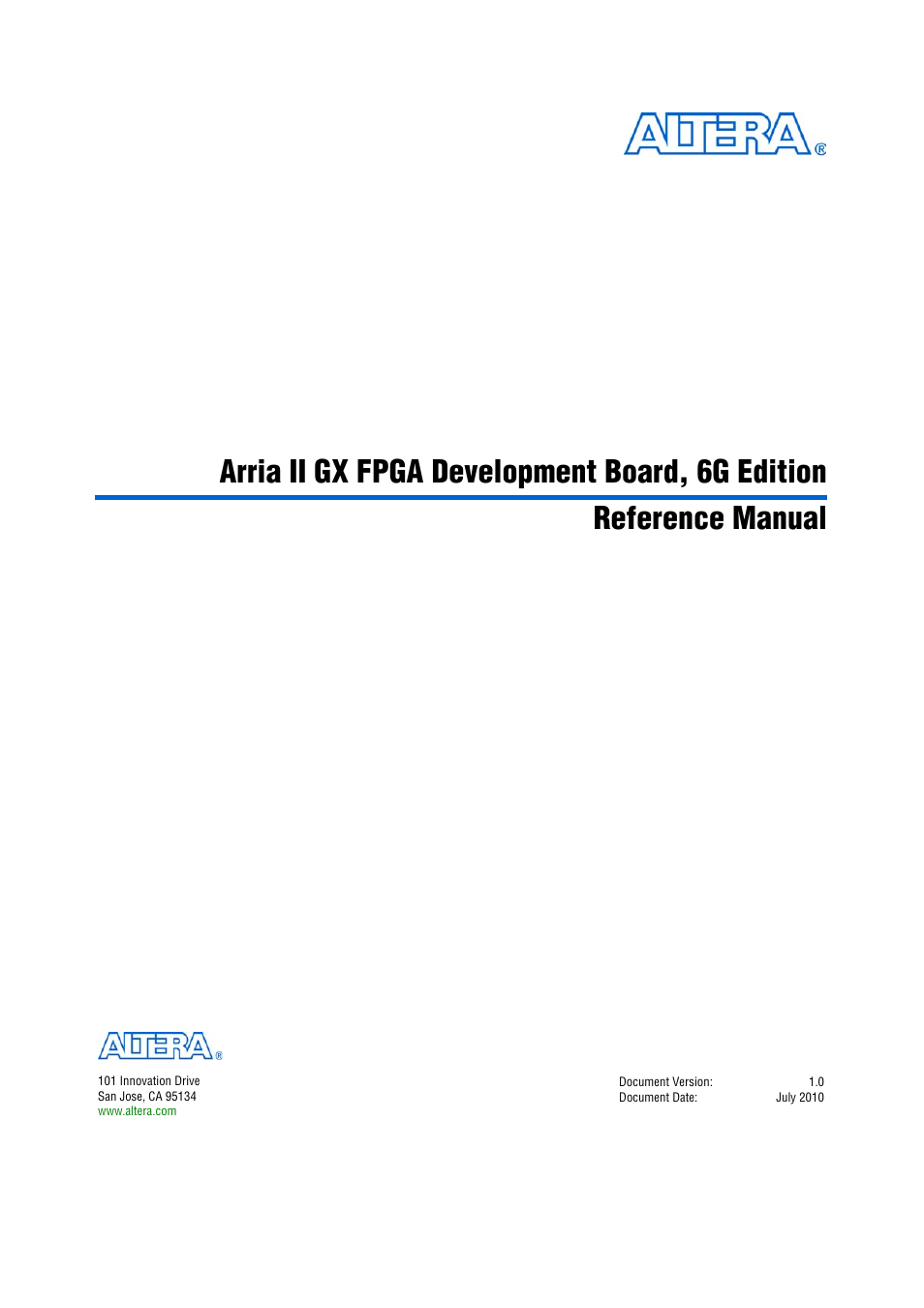 Altera Arria II GX FPGA Development Board, 6G Edition User Manual | 62 pages