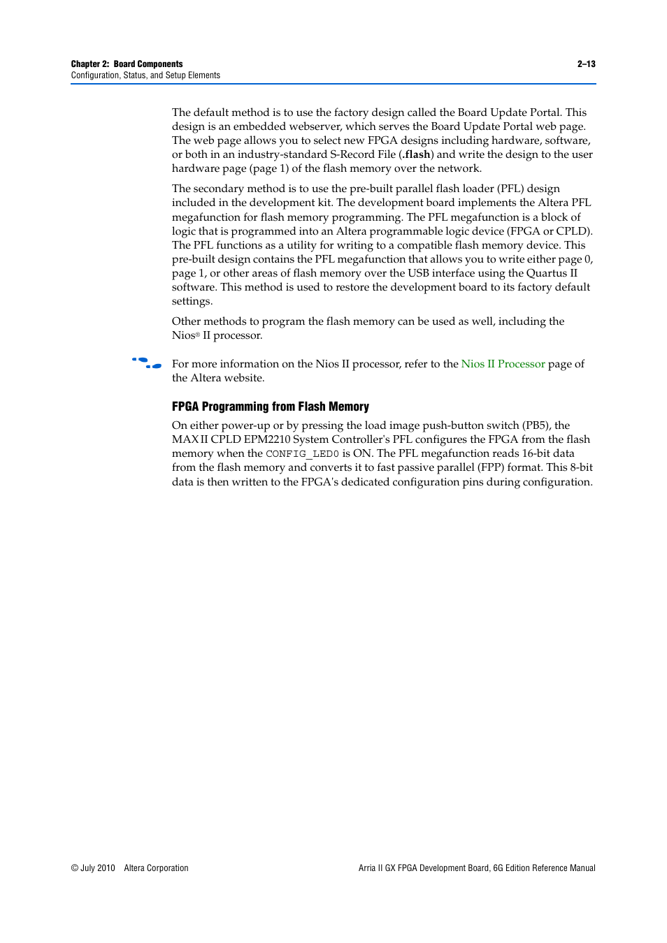 Fpga programming from flash memory –13 | Altera Arria II GX FPGA Development Board, 6G Edition User Manual | Page 21 / 62