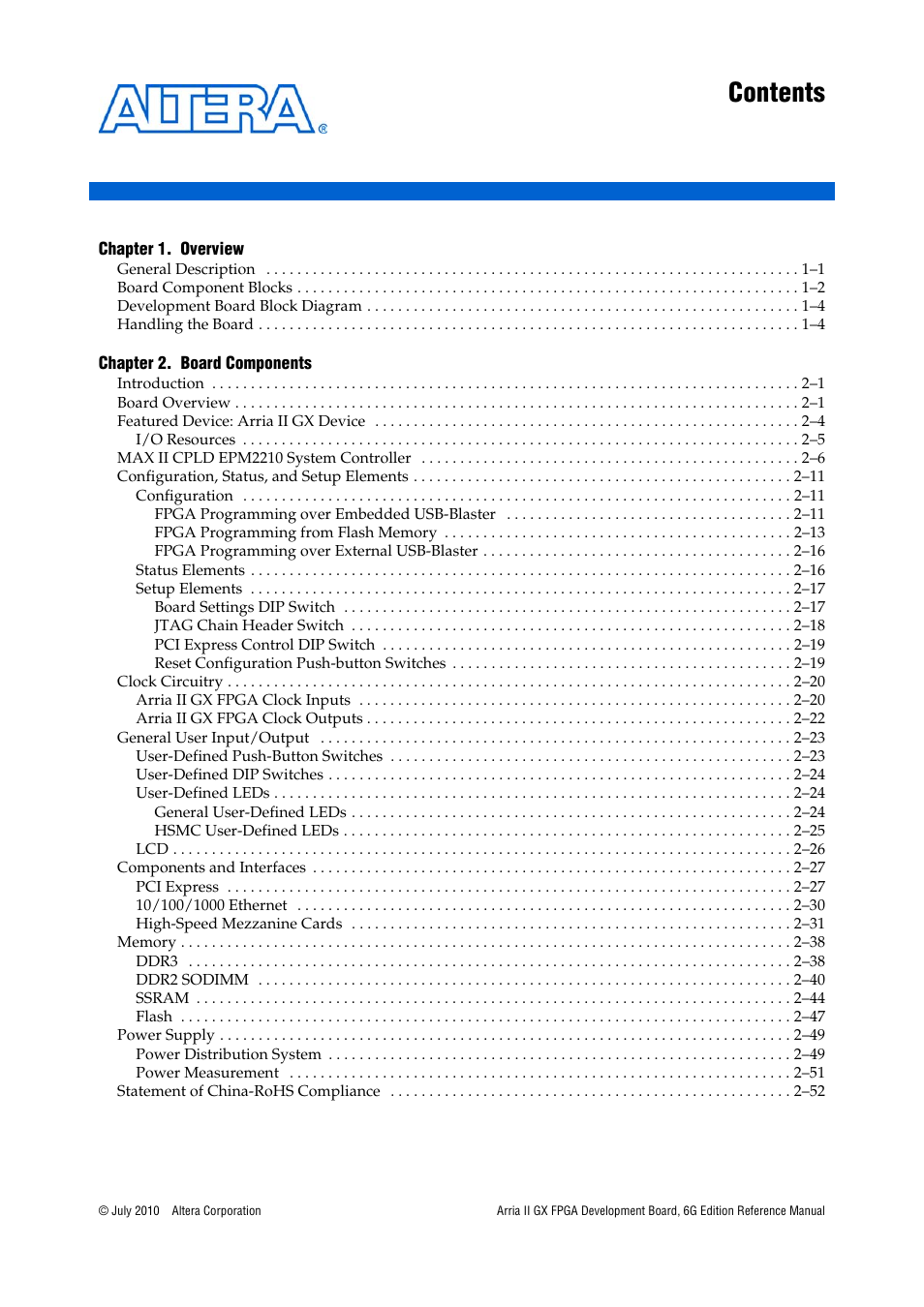 Altera Arria II GX FPGA Development Board, 6G Edition User Manual | Page 3 / 62