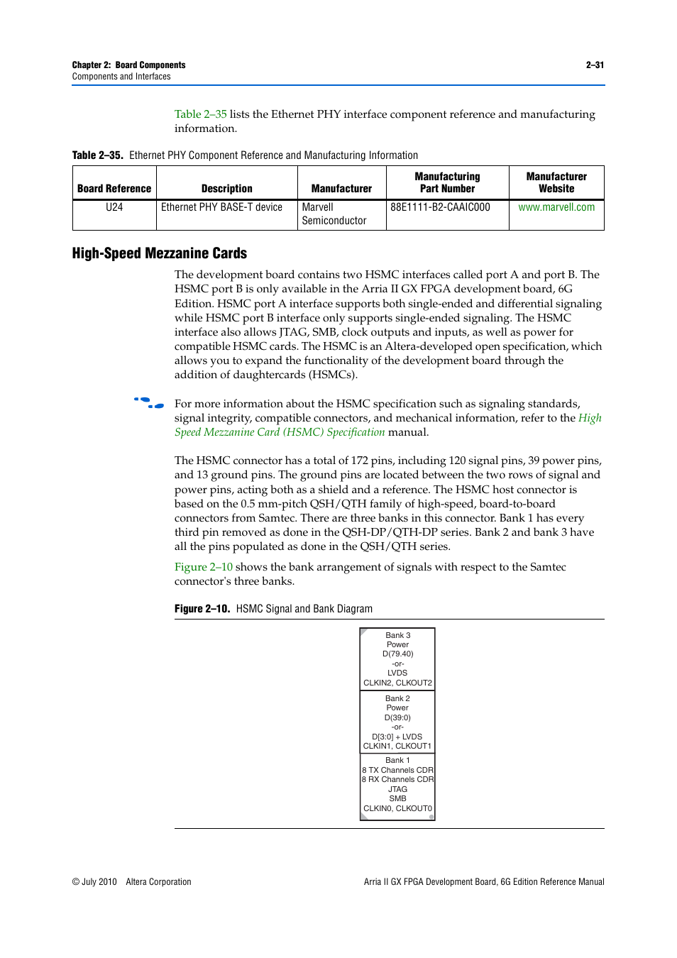 High-speed mezzanine cards, High-speed mezzanine cards –31 | Altera Arria II GX FPGA Development Board, 6G Edition User Manual | Page 39 / 62