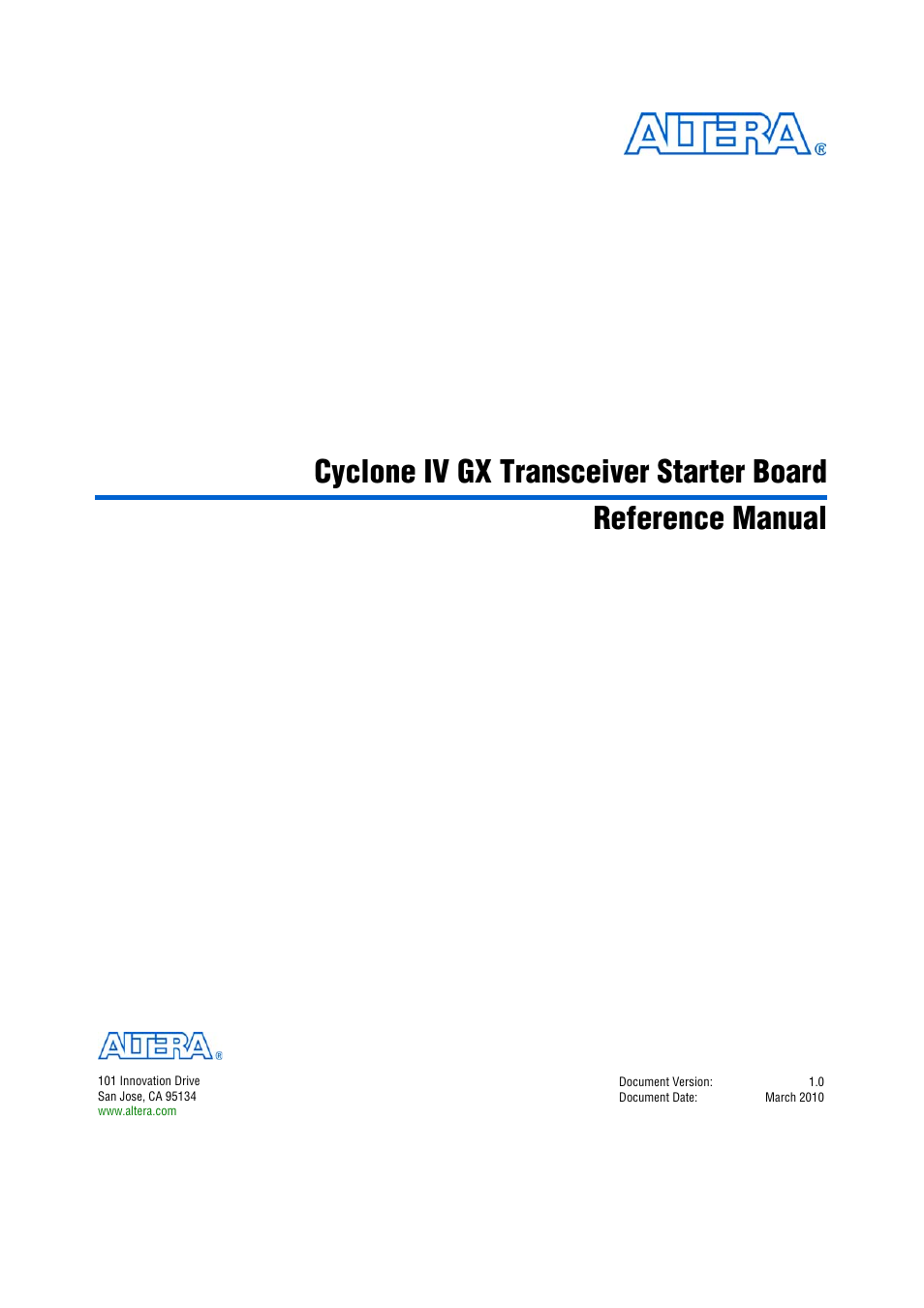 Altera Cyclone IV GX Transceiver Starter Board User Manual | 40 pages