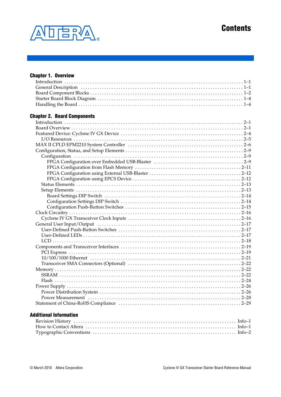 Altera Cyclone IV GX Transceiver Starter Board User Manual | Page 3 / 40