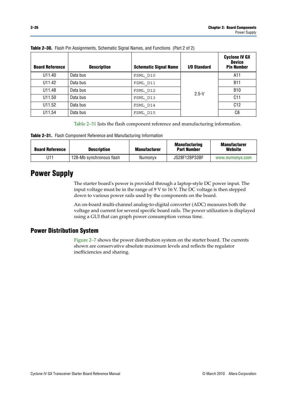Power supply, Power distribution system, Power supply –26 | Power distribution system –26 | Altera Cyclone IV GX Transceiver Starter Board User Manual | Page 34 / 40