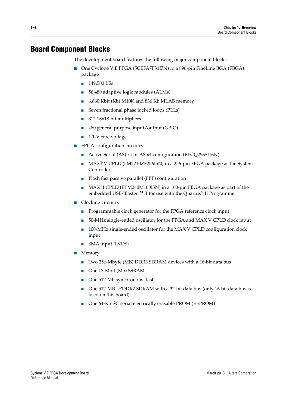 Board component blocks, Board component blocks –2 | Altera Cyclone V E FPGA Development Board User Manual | Page 6 / 56