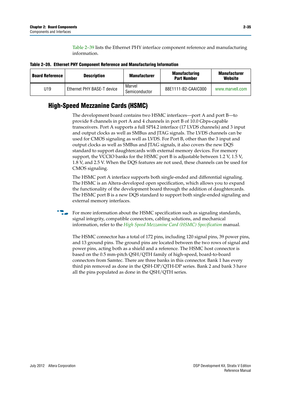 High-speed mezzanine cards (hsmc), High-speed mezzanine cards (hsmc) –35 | Altera DSP Development Kit, Stratix V Edition User Manual | Page 43 / 74