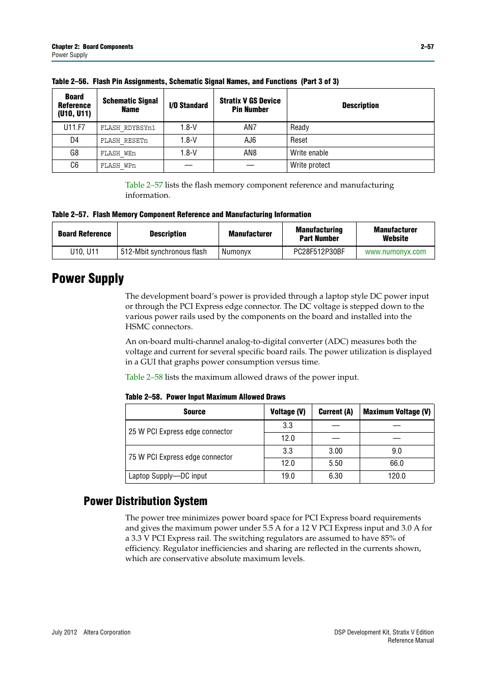 Power supply, Power distribution system, Power supply –57 | Power distribution system –57 | Altera DSP Development Kit, Stratix V Edition User Manual | Page 65 / 74