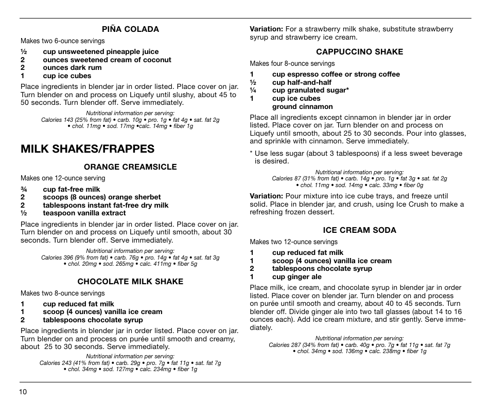 Milk shakes/frappes | Cuisinart SPB-7 Series User Manual | Page 10 / 41