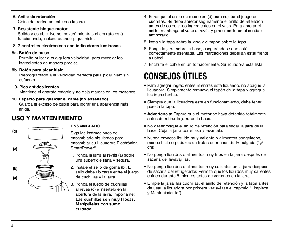 Consejos útiles, Uso y mantenimiento | Cuisinart SPB-7 Series User Manual | Page 24 / 41