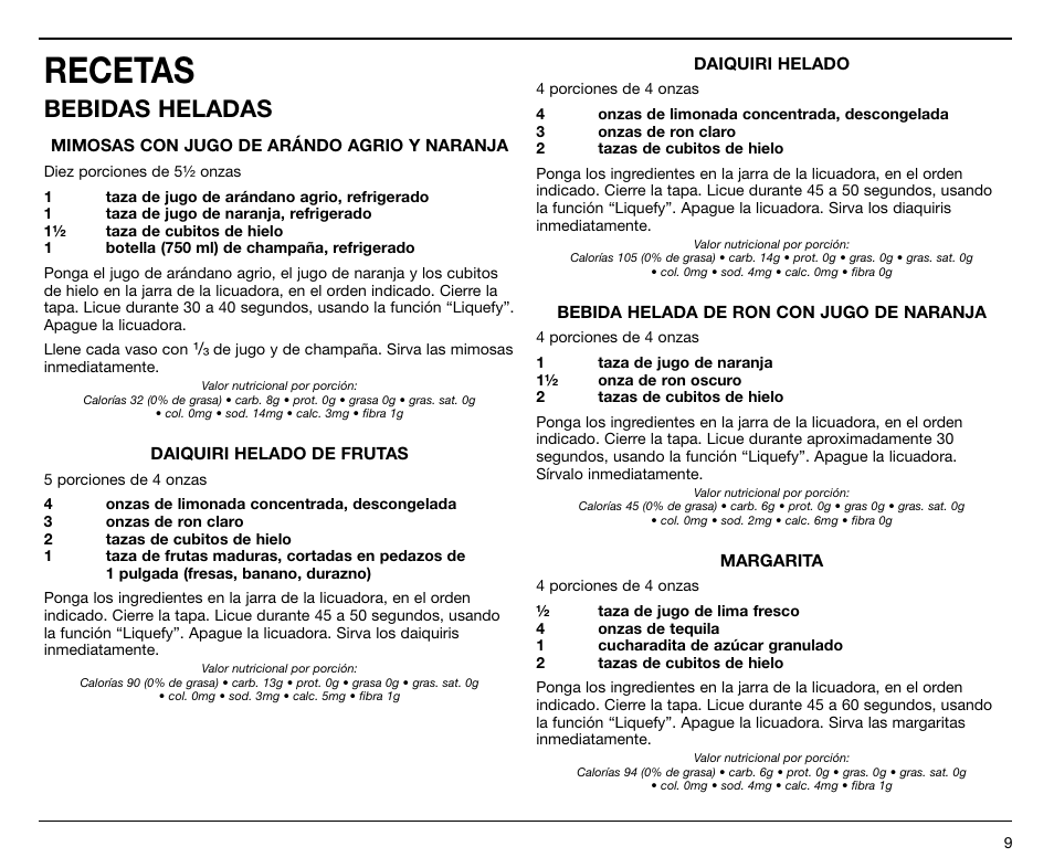 Recetas, Bebidas heladas | Cuisinart SPB-7 Series User Manual | Page 29 / 41