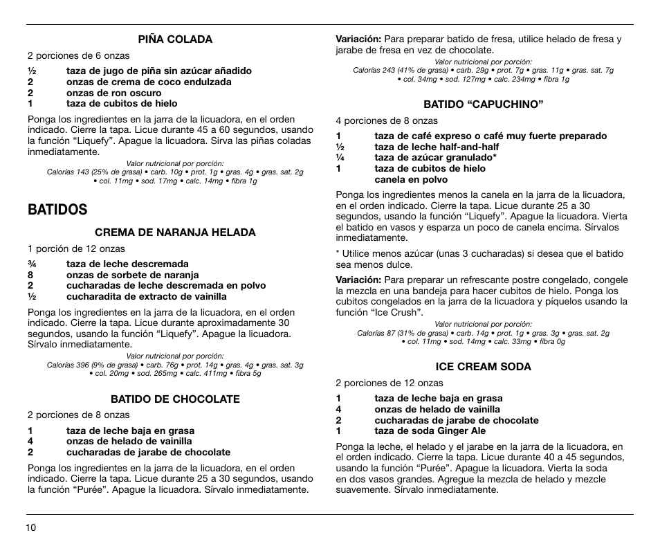 Batidos | Cuisinart SPB-7 Series User Manual | Page 30 / 41