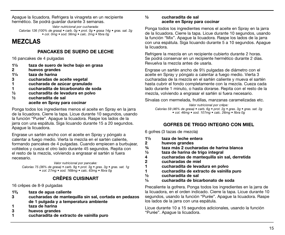 Mezclas | Cuisinart SPB-7 Series User Manual | Page 35 / 41