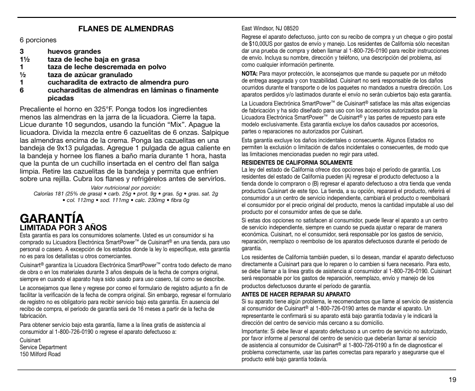 Garantía | Cuisinart SPB-7 Series User Manual | Page 39 / 41