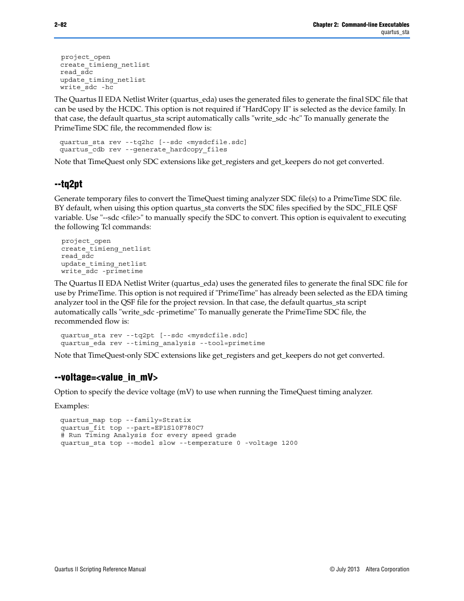 Tq2pt, Voltage=<value_in_mv, Tq2pt –82 --voltage=<value_in_mv> –82 | Tq2pt –82, Voltage=<value_in_mv> –82 | Altera Quartus II Scripting User Manual | Page 108 / 634