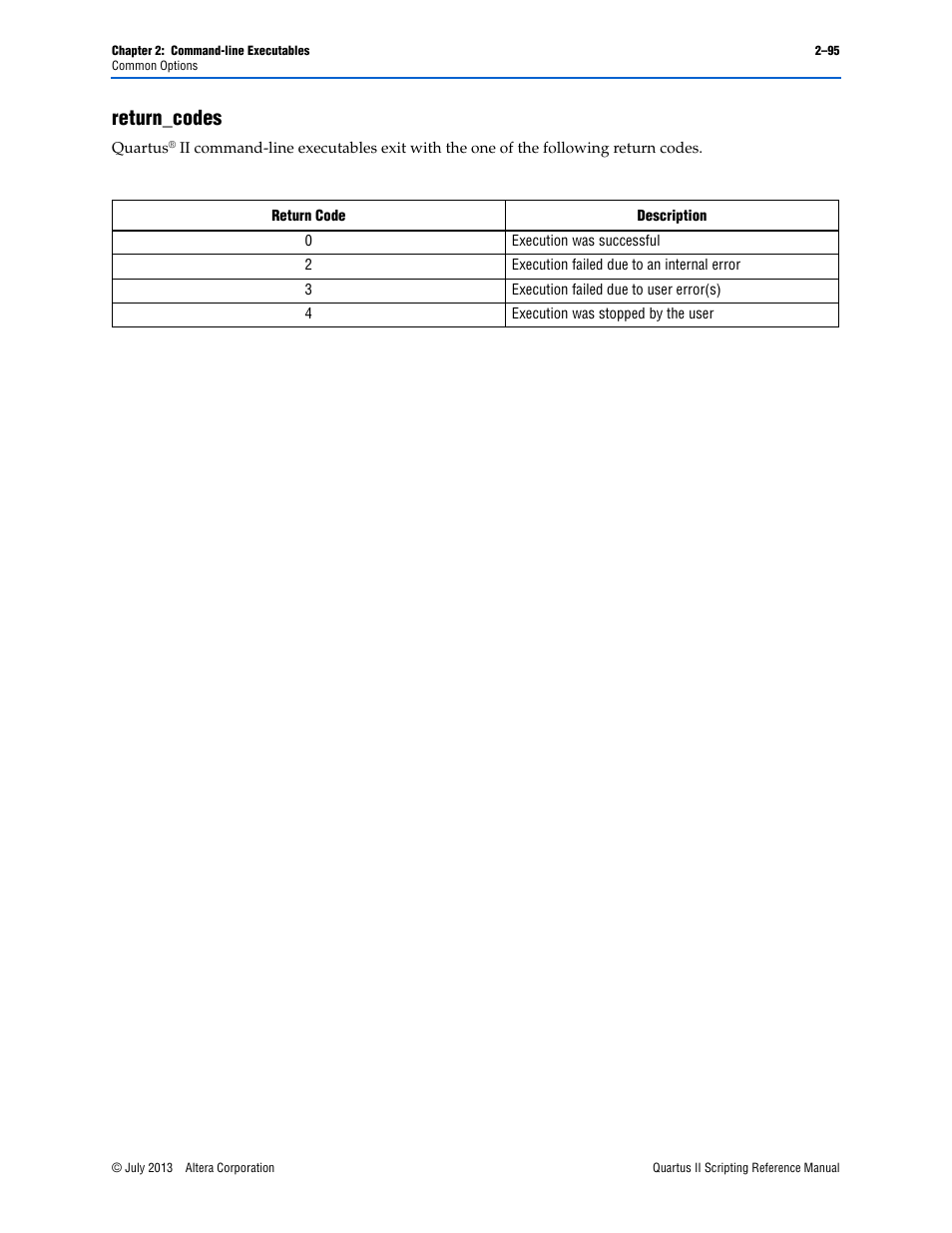 Return_codes, Return_codes –95 | Altera Quartus II Scripting User Manual | Page 121 / 634