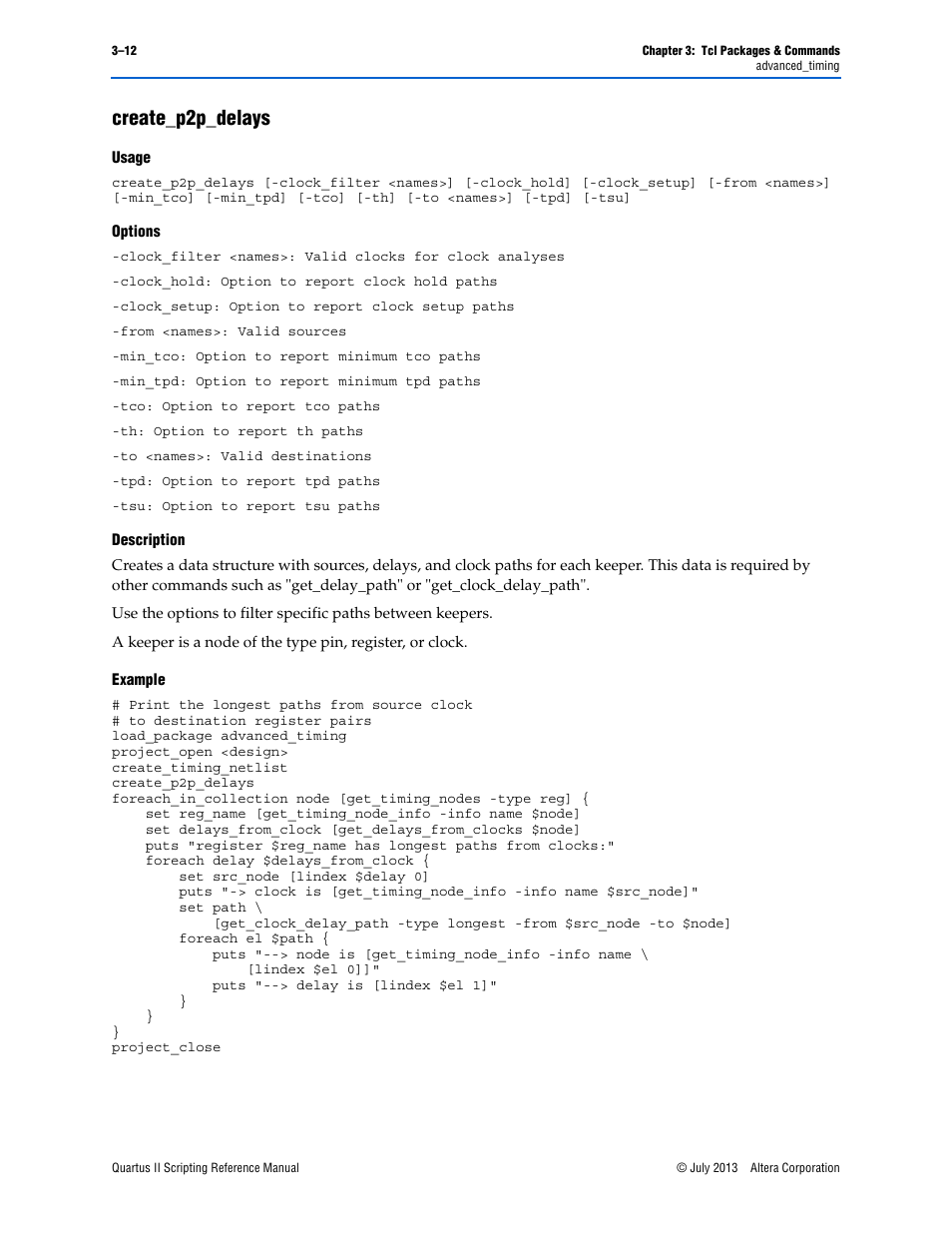 Create_p2p_delays, Usage, Options | Description, Example, Create_p2p_delays –12 | Altera Quartus II Scripting User Manual | Page 142 / 634