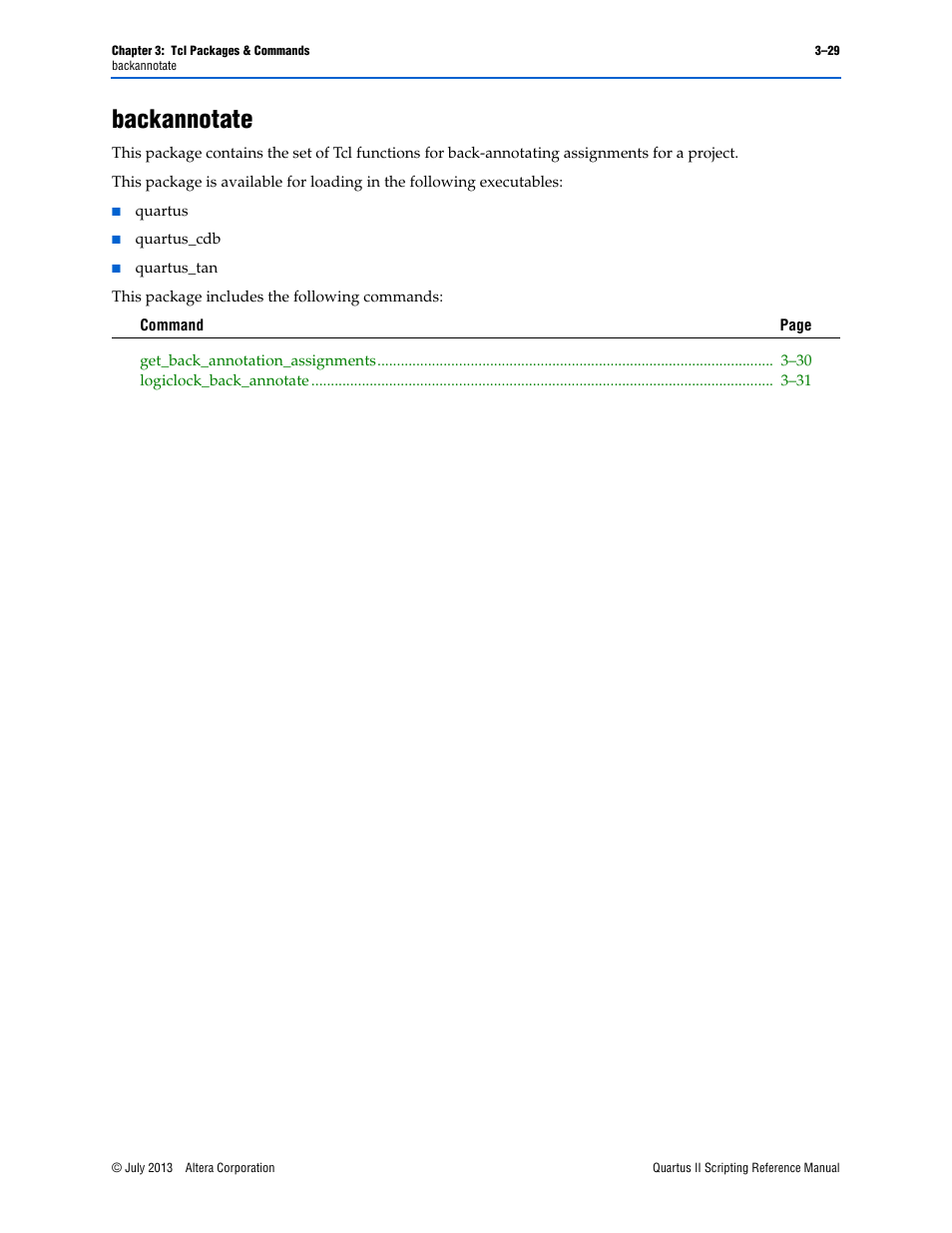 Backannotate, Backannotate –29 | Altera Quartus II Scripting User Manual | Page 159 / 634
