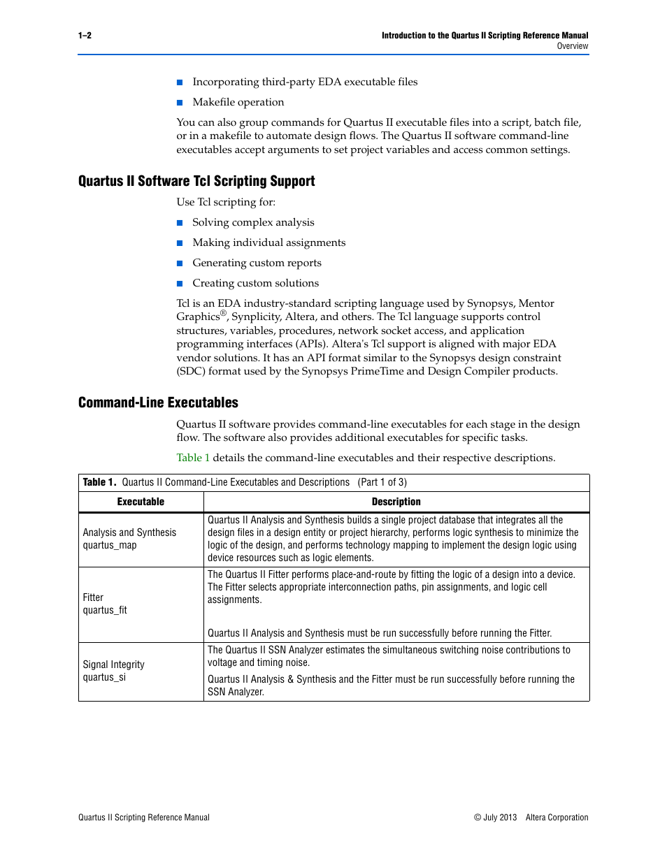 Quartus ii software tcl scripting support, Command-line executables | Altera Quartus II Scripting User Manual | Page 20 / 634
