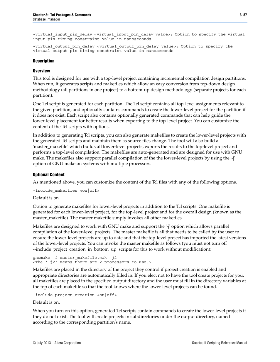 Description, Overview, Optional content | Altera Quartus II Scripting User Manual | Page 217 / 634