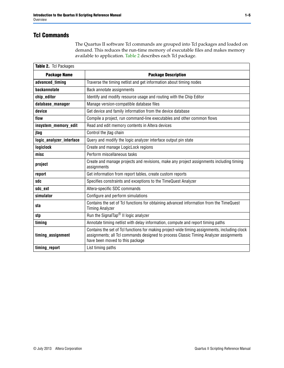 Tcl commands, Tcl commands –5 | Altera Quartus II Scripting User Manual | Page 23 / 634