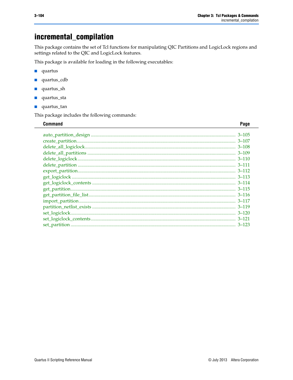 Incremental_compilation, Incremental_compilation –104 | Altera Quartus II Scripting User Manual | Page 234 / 634