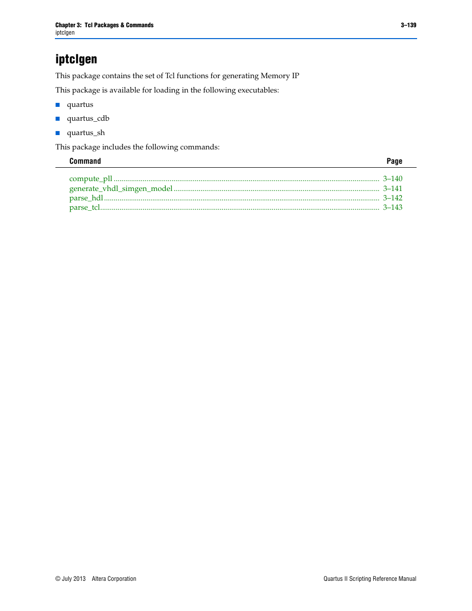Iptclgen, Iptclgen –139 | Altera Quartus II Scripting User Manual | Page 269 / 634